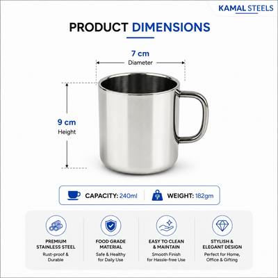 MUG CUP — wholesale stainless steel from Kamal Steels Mumbai