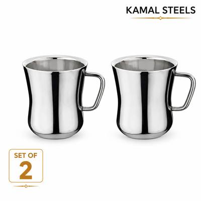 Damru mug cup set of 2 — wholesale stainless steel from Kamal Steels Mumbai